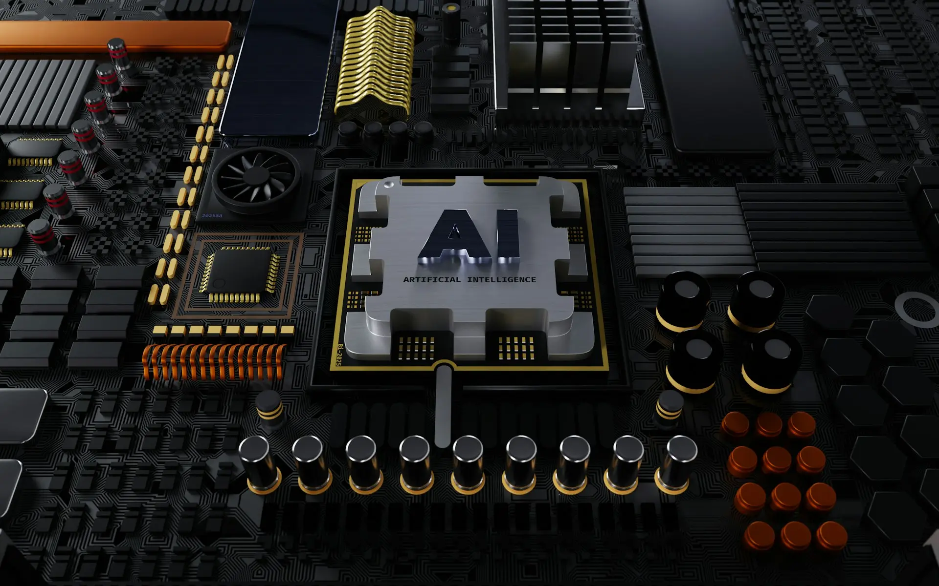 a close up of a computer motherboard with many components